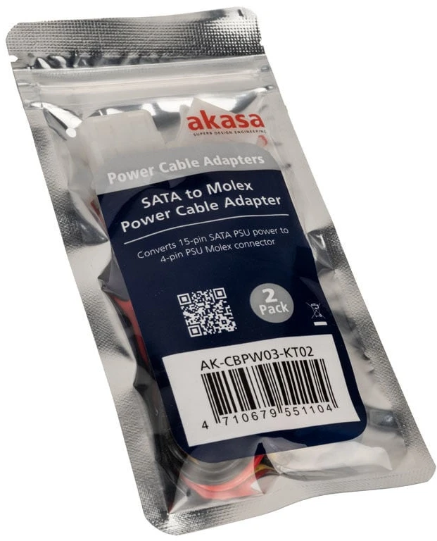 „Akasa SATA“ į „Molex“ adapterio kabelis – 2 vnt.