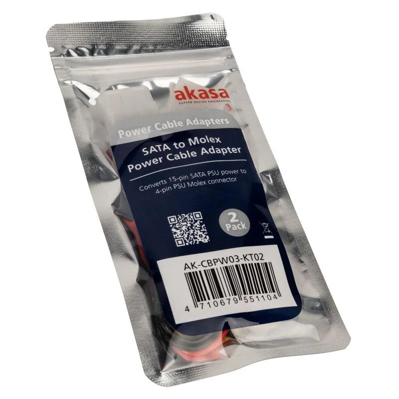 „Akasa SATA“ į „Molex“ adapterio kabelis – 2 vnt.