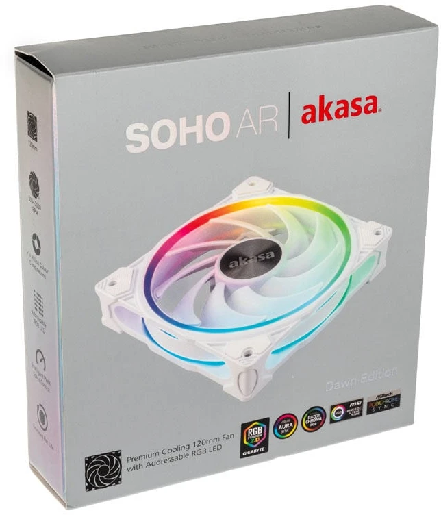 Akasa SOHO AR Addressable-RGB korpuso ventiliatorius, baltos spalvos – 120mm