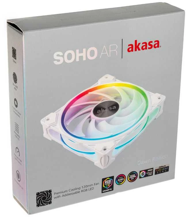 Akasa SOHO AR Addressable-RGB korpuso ventiliatorius, baltos spalvos – 120mm