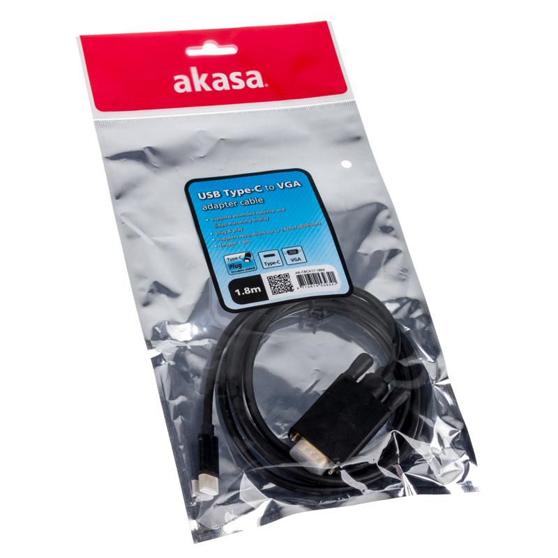 Akasa USB-C – D-Sub (VGA) USB laidas 1,8 m juodas (AK-CBCA17-18BK)