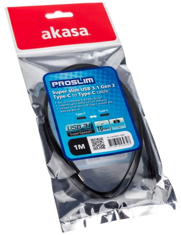 Akasa Type C to Type C Adapteris Cable PROSLIM - Juodas