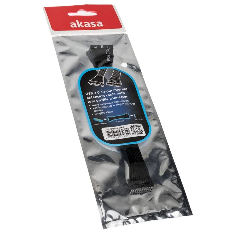 Akasa USB 3.0 19 kontaktų 15 cm prailginimo žemo profilio jungtis