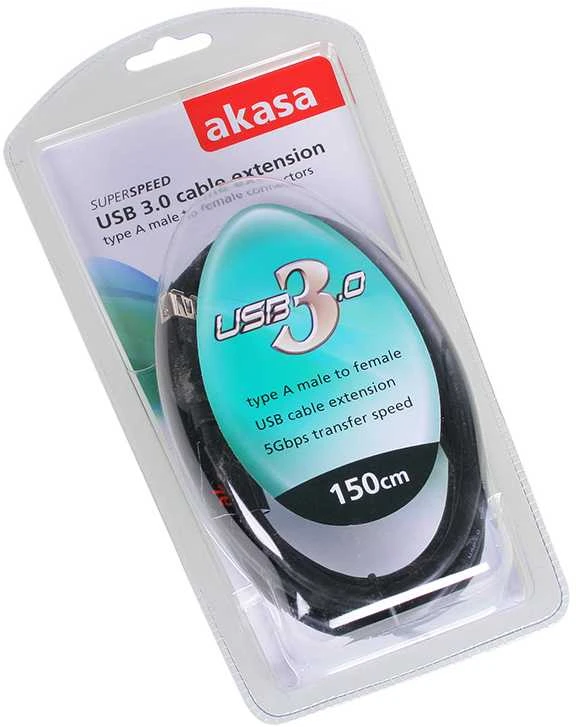Akasa USB 3.0 laidas, A tipas, 1,5 m - juodas