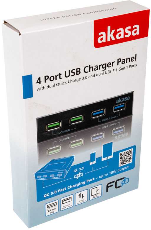 „Akasa USB 3.1 Gen2“ ir „Quick Charge Panel“ 3,5 colio – juodos spalvos