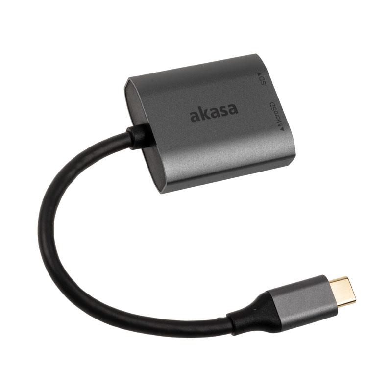 Akasa USB 3.2 Gen1 Type-C dvigubas kortelių skaitytuvas – sidabrinis