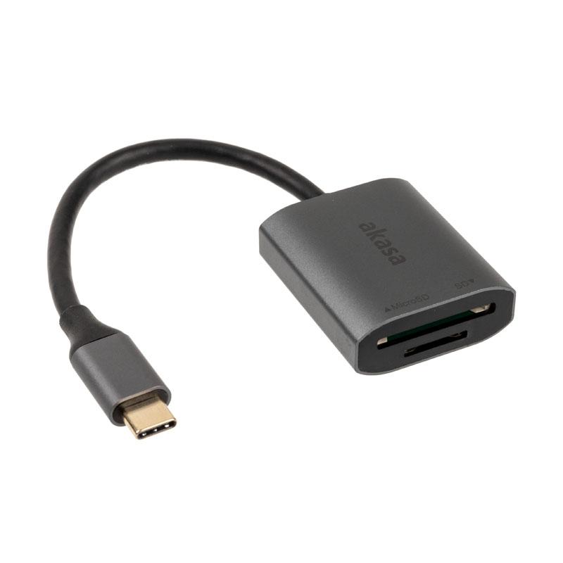 Akasa USB 3.2 Gen1 Type-C dvigubas kortelių skaitytuvas – sidabrinis