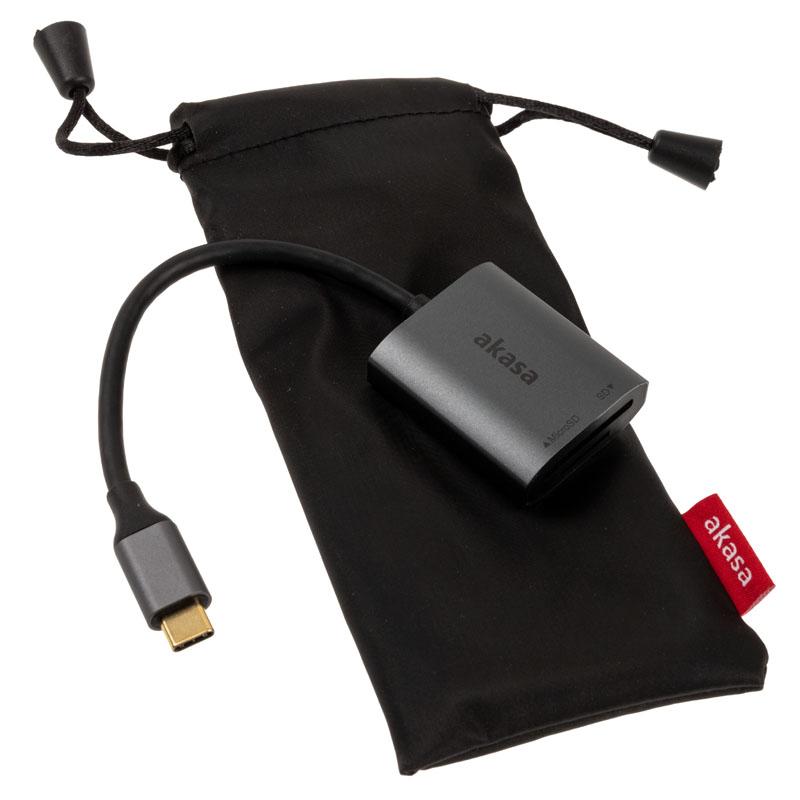 Akasa USB 3.2 Gen1 Type-C dvigubas kortelių skaitytuvas – sidabrinis