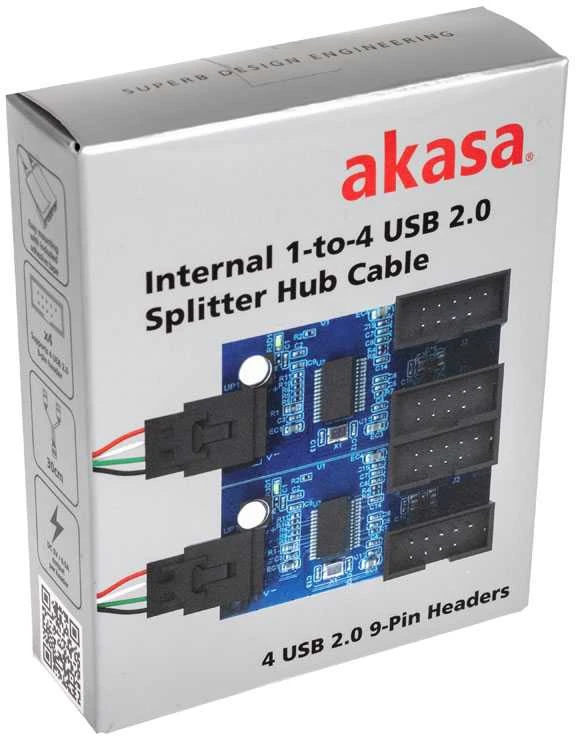 „Akasa“ vidinė USB 2.0 šakotuvo plokštė, įskaitant 30 cm USB laidą