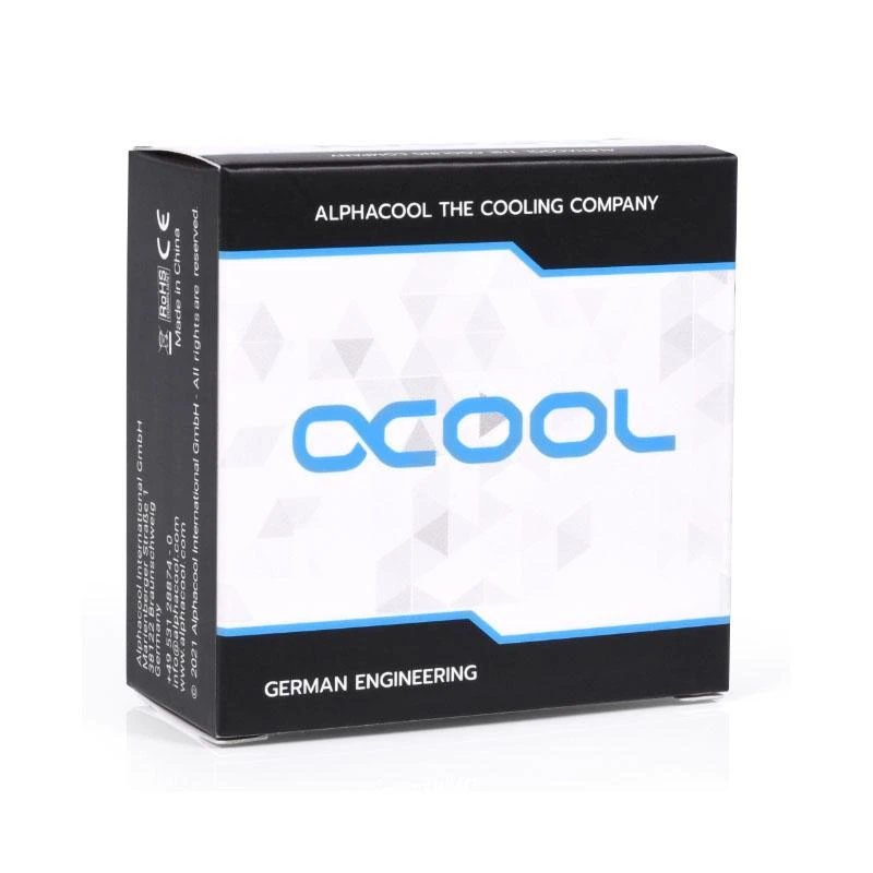 „Alphacool“ žemo profilio adapteris, 90 laipsnių, G1/4 colio kištukas iš kištuko į G1/4 colio kištuką, pasukamas, chromuotas