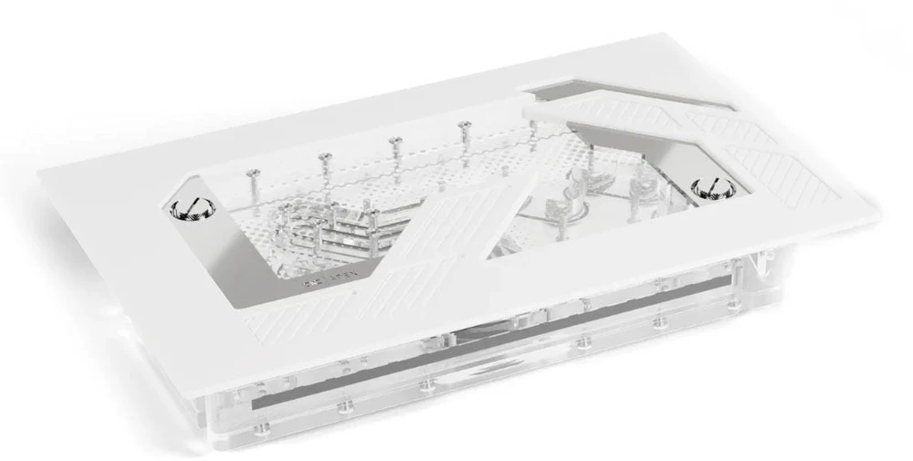 „Alphacool Apex Distroplate Dark Base Pro 901“, ARGB su „Apex“ pompa – balta
