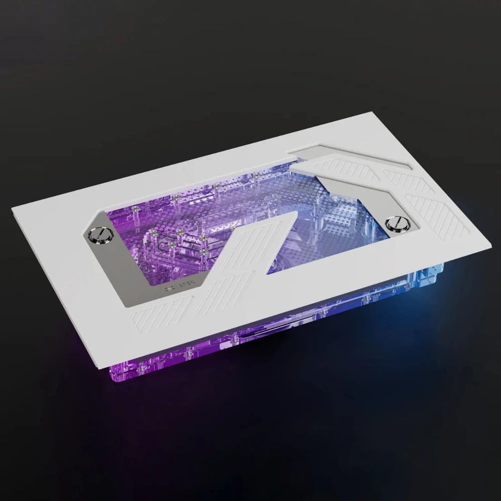 „Alphacool Apex Distroplate Dark Base Pro 901“, ARGB su „Apex“ pompa – balta