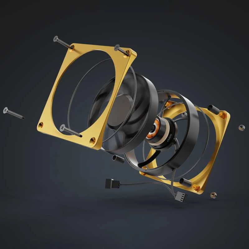 Alphacool Apex Stealth Metall korpuso ventiliatorius 120 mm, 2.000 U/min - auksinis