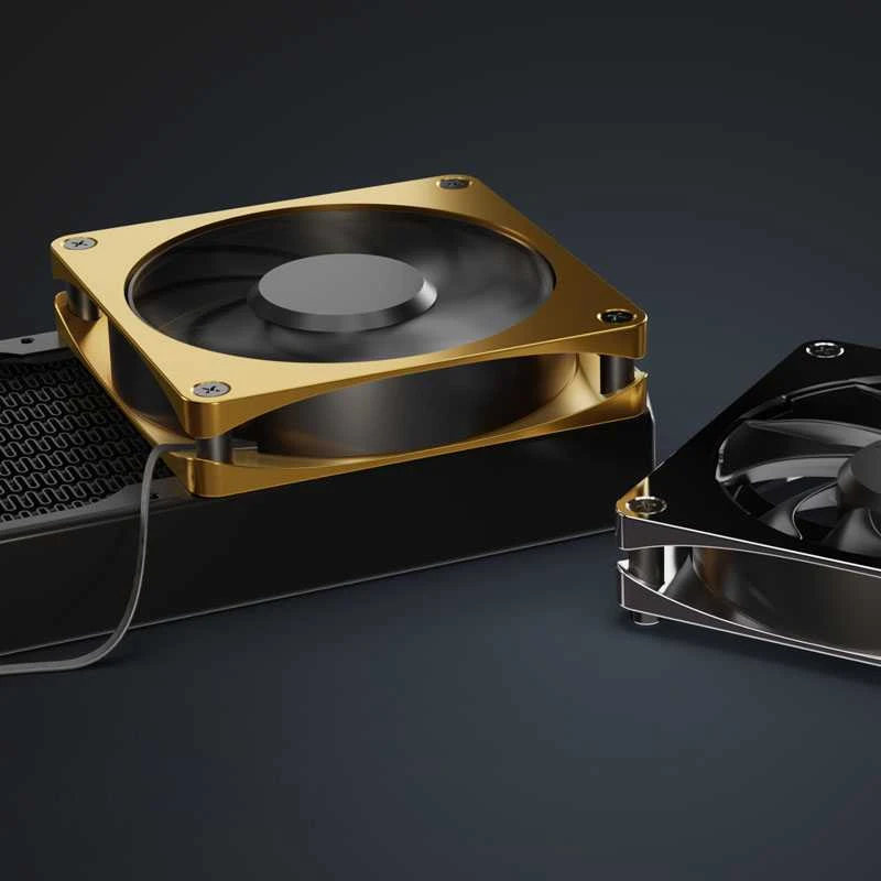 Alphacool Apex Stealth Metall Power korpuso ventiliatorius 120 mm, 3.000 U/min – auksinis