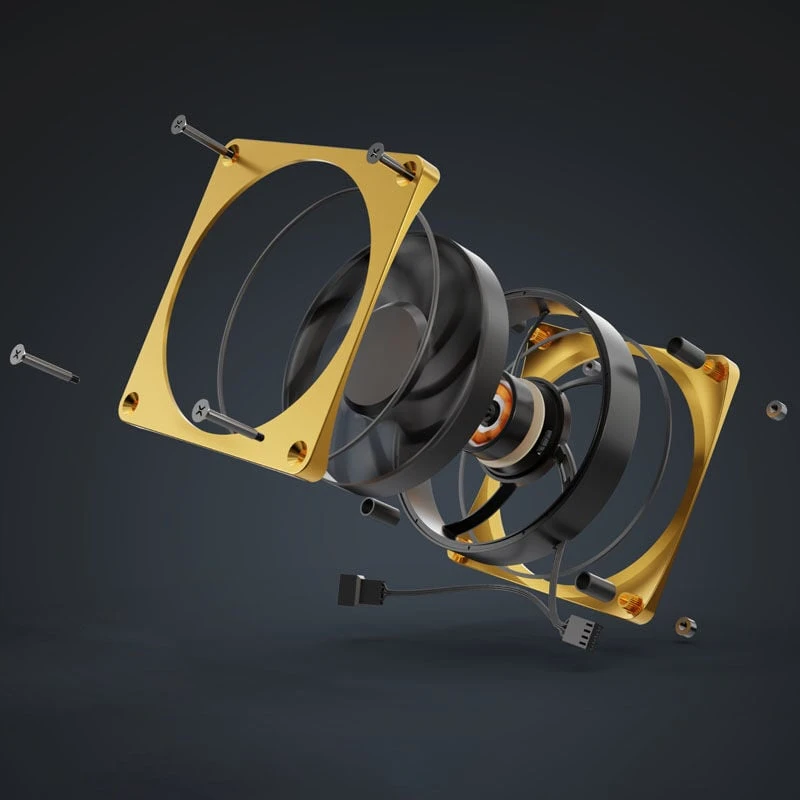 Alphacool Apex Stealth Metall Power korpuso ventiliatorius 120 mm, 3.000 U/min – auksinis