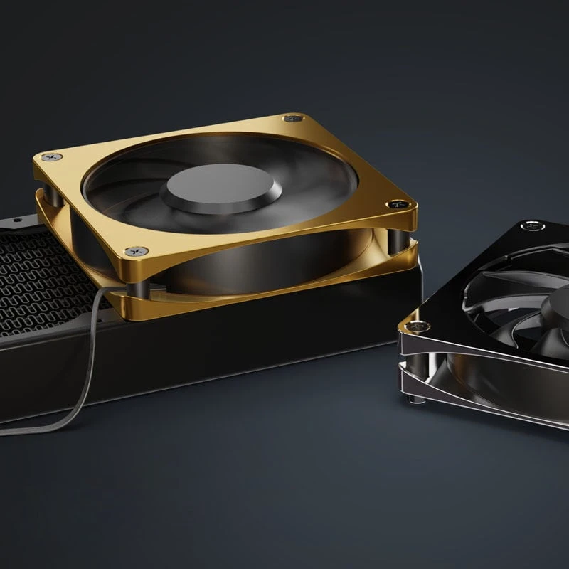 Alphacool Apex Stealth Metall Power korpuso ventiliatorius 120 mm, 3.000 U/min – auksinis