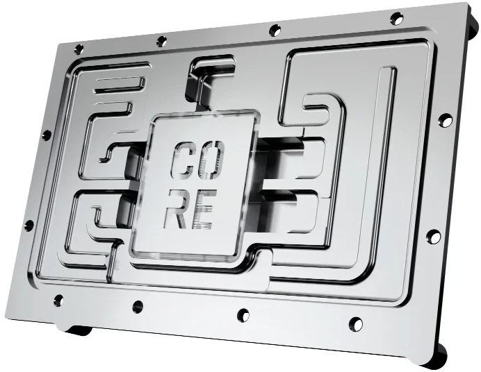 „Alphacool Core GeForce RTX 5080/5070 Ti Solid Core GPU Vanduo“ aušintuvas, ARGB, su galine plokšte · akrilas