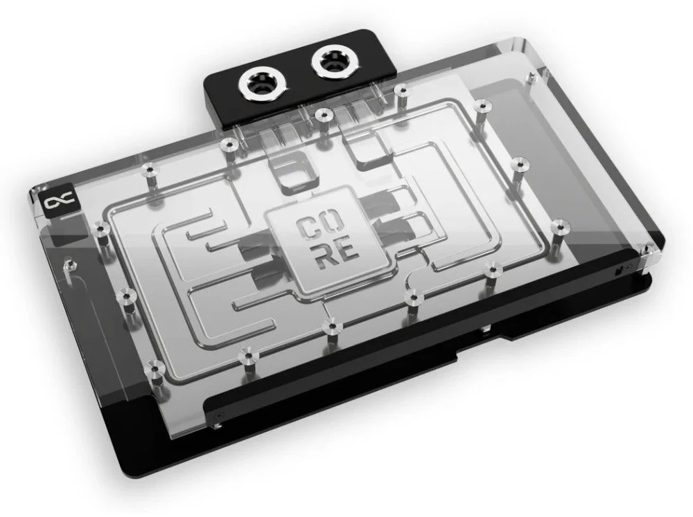 „Alphacool Core GeForce RTX 5080“ ir „5070 Ti TUF GPU Vanduo“ aušinimas, ARGB, su galine plokšte · akrilas