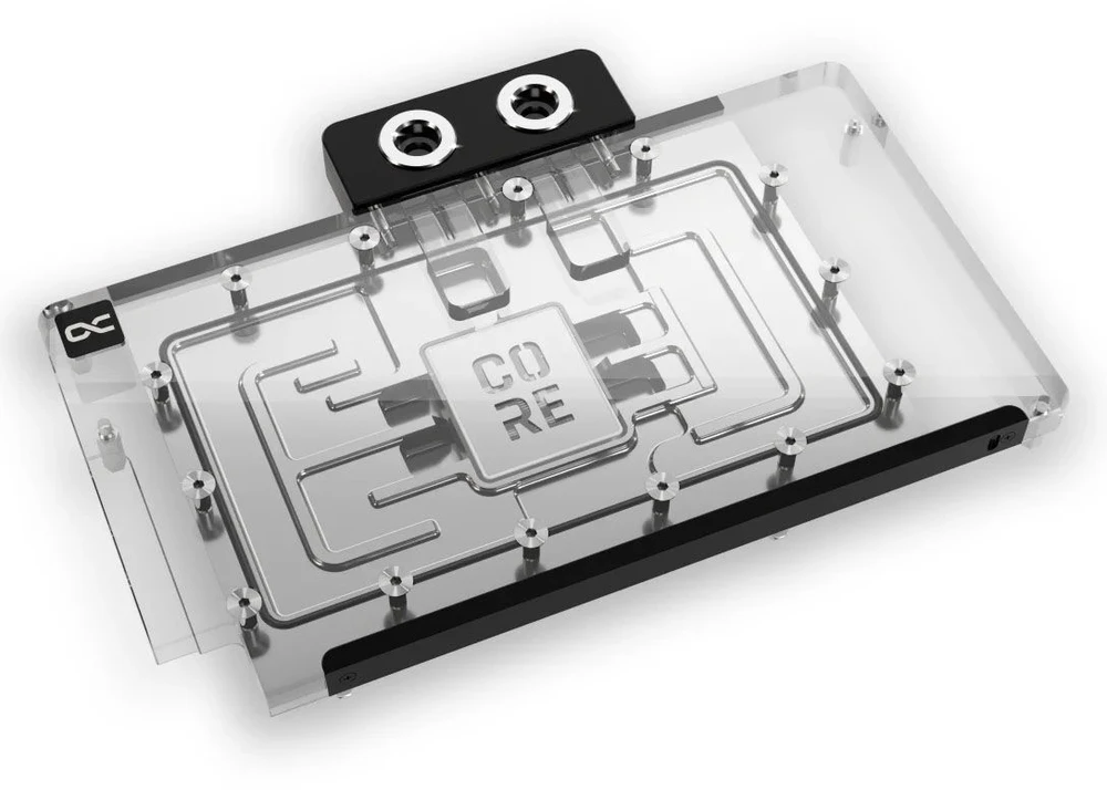 „Alphacool Core GeForce RTX 5080“ ir „5070 Ti TUF GPU Vanduo“ aušinimas, ARGB, su galine plokšte · akrilas