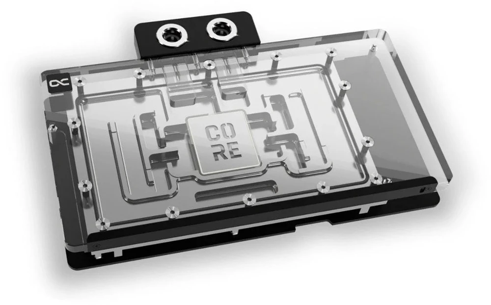 „Alphacool Core GeForce RTX 5090 Gaming“ + „Windforce“ vandens blokas, galinė plokštė – akrilas, juodas