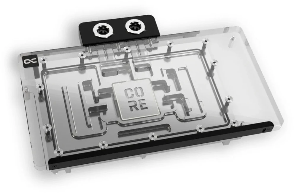 „Alphacool Core GeForce RTX 5090 Gaming“ + „Windforce“ vandens blokas, galinė plokštė – akrilas, juodas