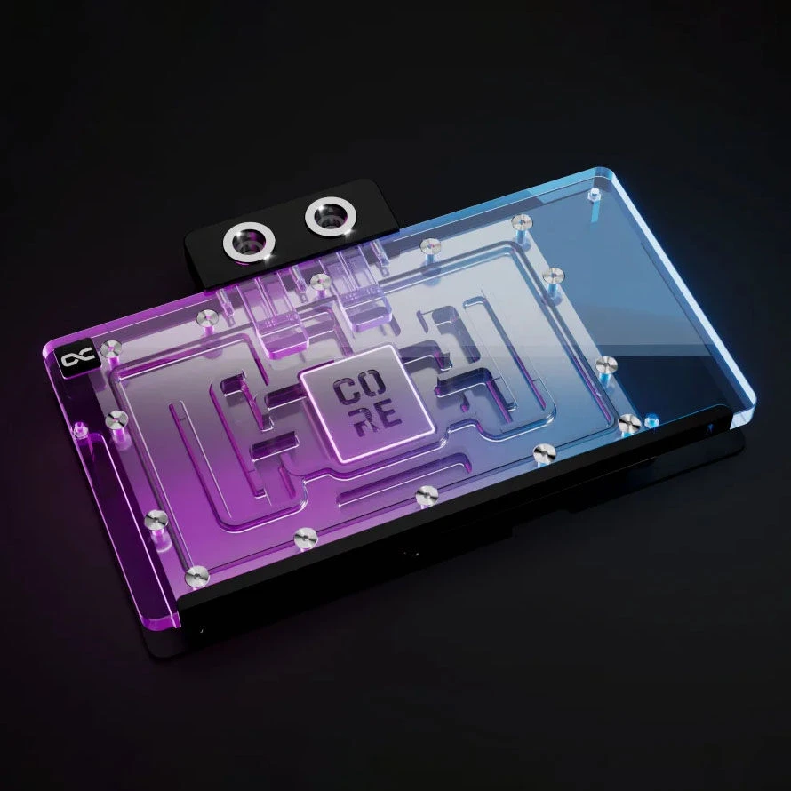 „Alphacool Core GeForce RTX 5090 Gaming“ + „Windforce“ vandens blokas, galinė plokštė – akrilas, juodas
