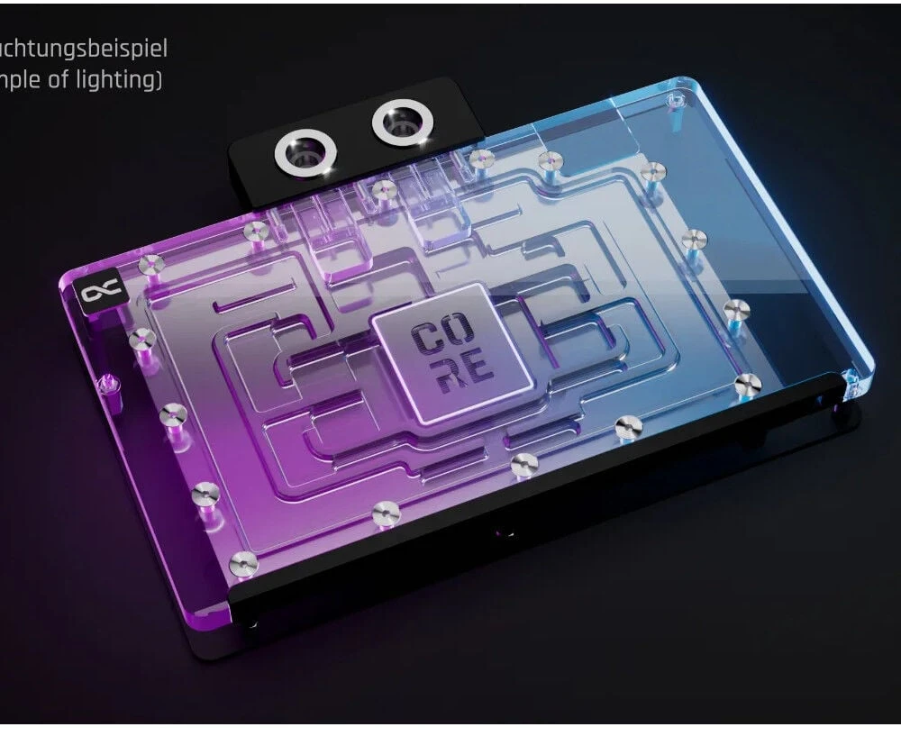 „Alphacool Core GeForce RTX 5090 SUPRIM / Vanguard / GAMING“, ARGB, su galine plokšte · akrilas
