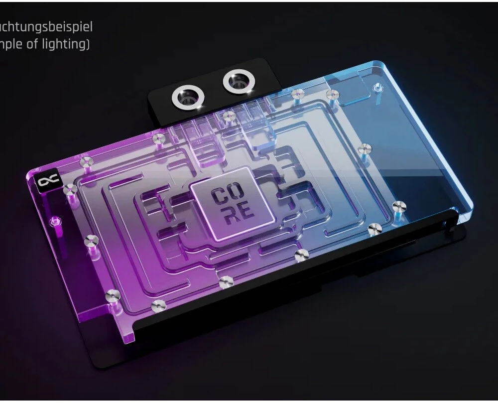 „Alphacool Core GeForce RTX 5090 TUF Gaming GPU Vanduo“ aušintuvas, ARGB, su galine plokšte · akrilas