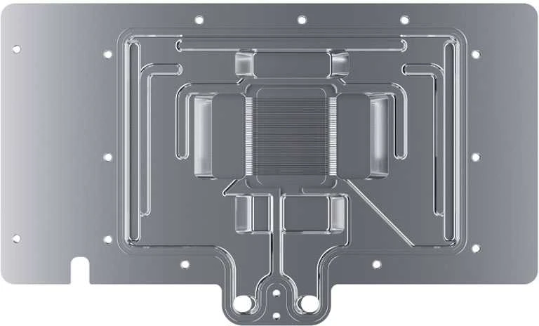 „Alphacool Core RTX 4090 AMP“ su galine plokšte – akrilas + nikelis
