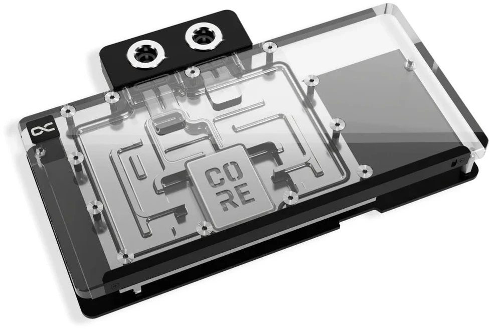 „Alphacool Core RX 9070 Aorus Elite GPU“ vandens blokas, ARGB, su galine plokšte - akrilas
