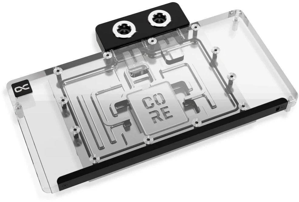 „Alphacool Core RX 9070 Nitro+ GPU“ vandens blokas, ARGB, su galine plokšte – akrilas