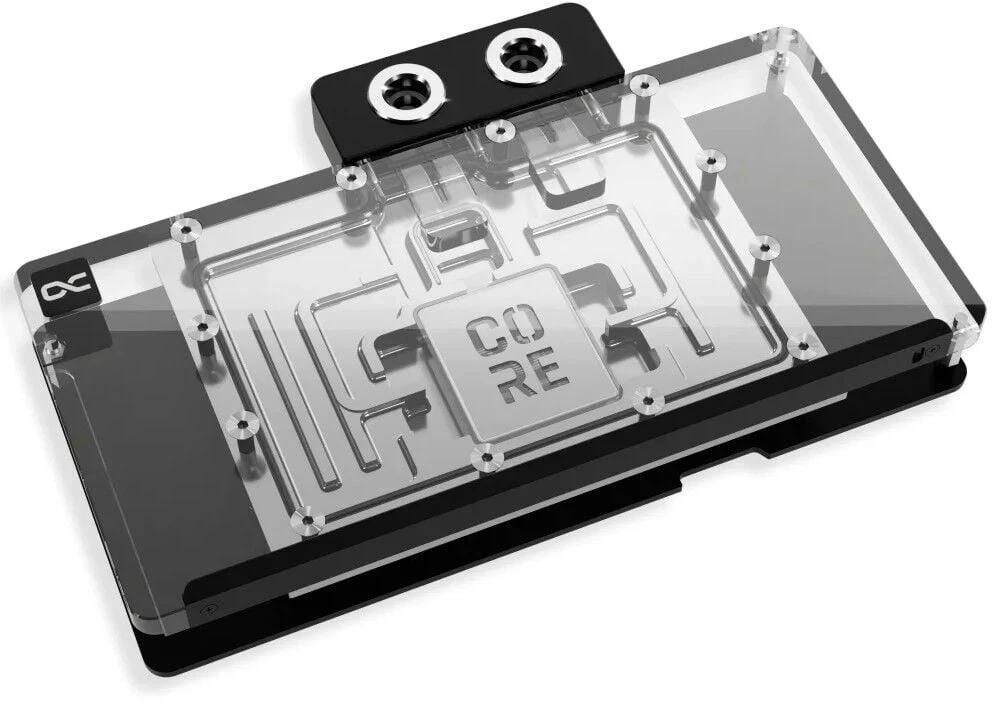„Alphacool Core RX 9070 Nitro+ GPU“ vandens blokas, ARGB, su galine plokšte – akrilas