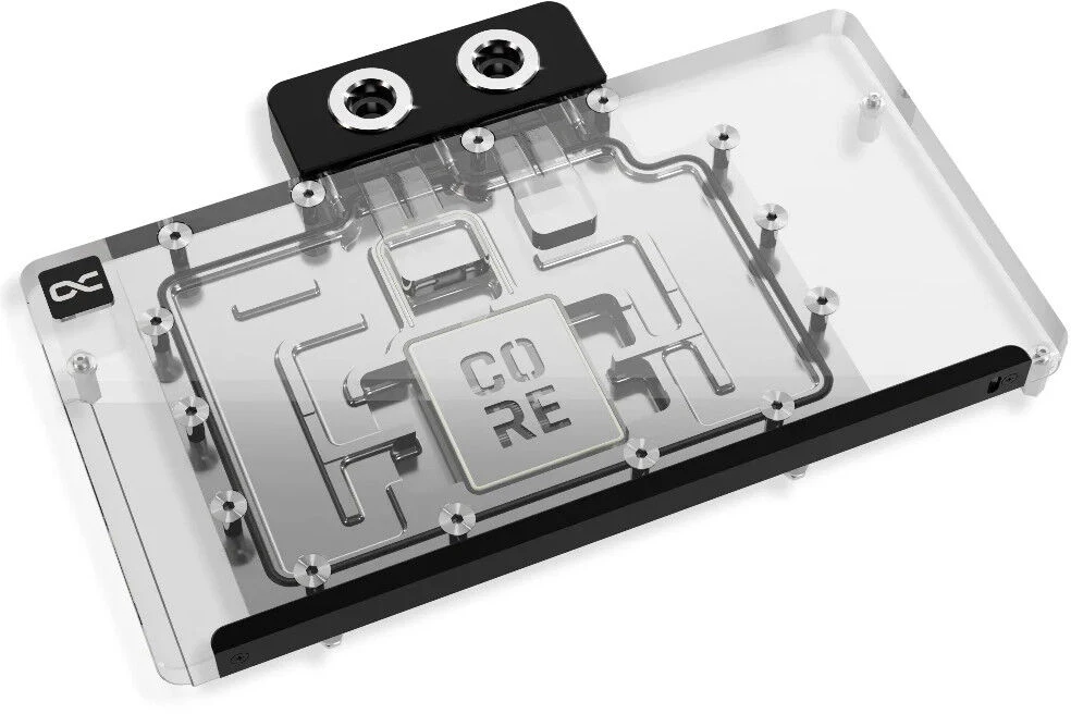 „Alphacool Core RX 9070 TUF/Prime GPU“ vandens blokas, ARGB, su galine plokšte · akrilas