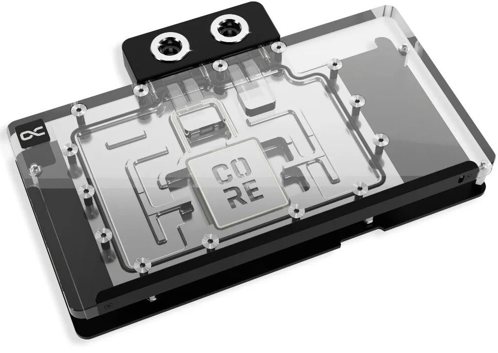 „Alphacool Core RX 9070 TUF/Prime GPU“ vandens blokas, ARGB, su galine plokšte · akrilas