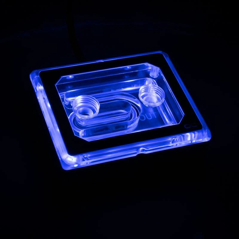 Alphacool Eisblock XPX Aurora Pro su mėlynu RGB apšvietimu