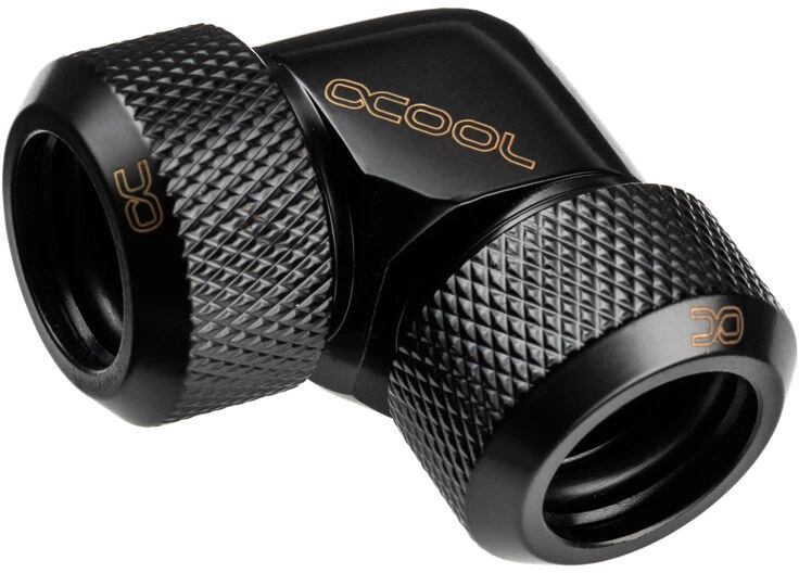„Alphacool Eiszapfen“ 13 mm kieto vamzdžio srieginė jungtis, 90 laipsnių L formos jungtis, akrilo-žalvario vamzdžiai, juodas
