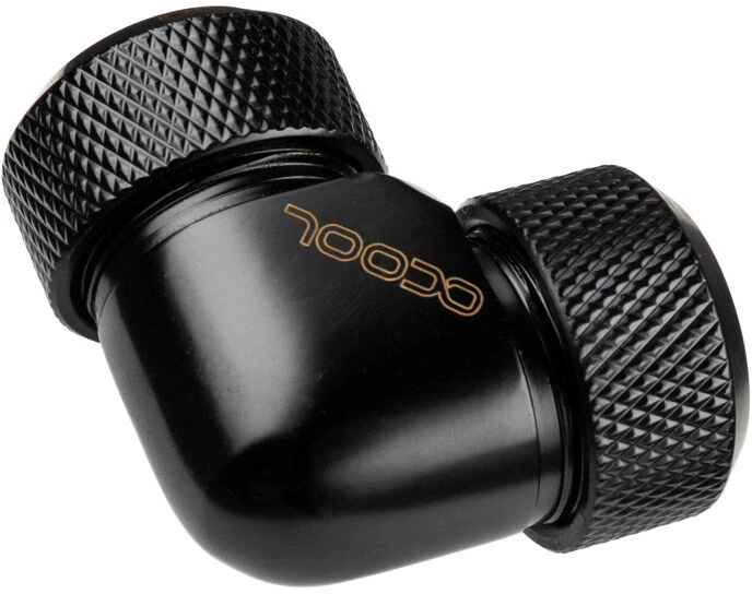 „Alphacool Eiszapfen“ 13 mm kieto vamzdžio srieginė jungtis, 90 laipsnių L formos jungtis, akrilo-žalvario vamzdžiai, juodas