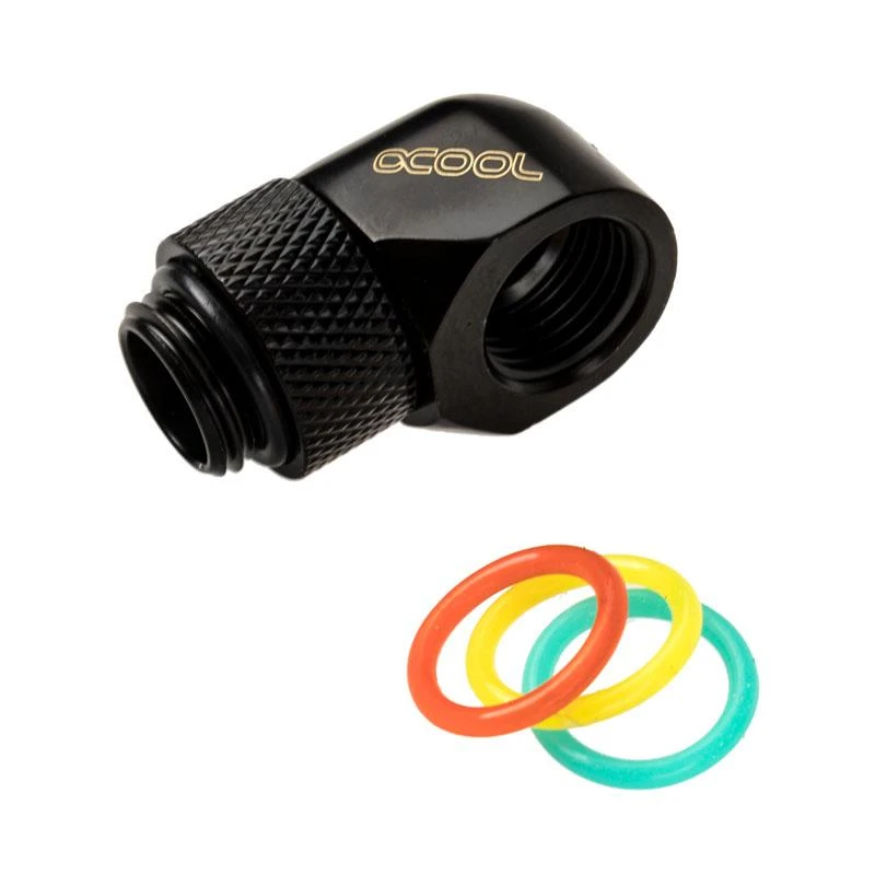 Alphacool Eiszapfen Adapteris 90 laipsnių G1/4 colio kištukas į G1/4 colio kištuką, pasukamas, juodas