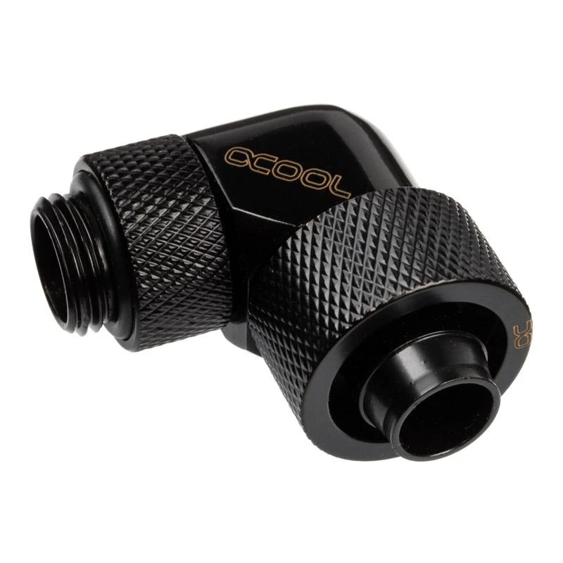 „Alphacool“ jungtis, 90 laipsnių, G1/4 colio, vidinis sriegis, 16/10 mm, pasukama, juoda