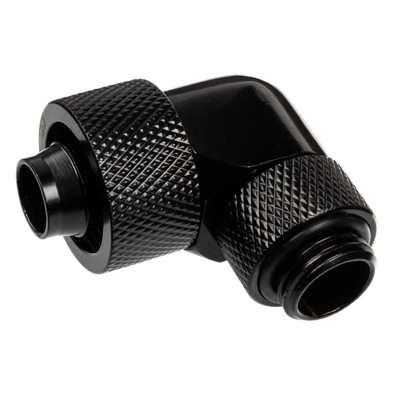 „Alphacool“ jungtis, 90 laipsnių, G1/4 colio, vidinis sriegis, 16/10 mm, pasukama, juoda