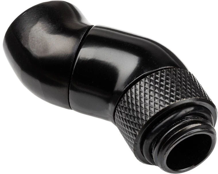 „Alphacool“ kampinis adapteris, 45 laipsnių dvigubai pasukamas, G1/4 lizdas į G1/4 lizdą, juodas