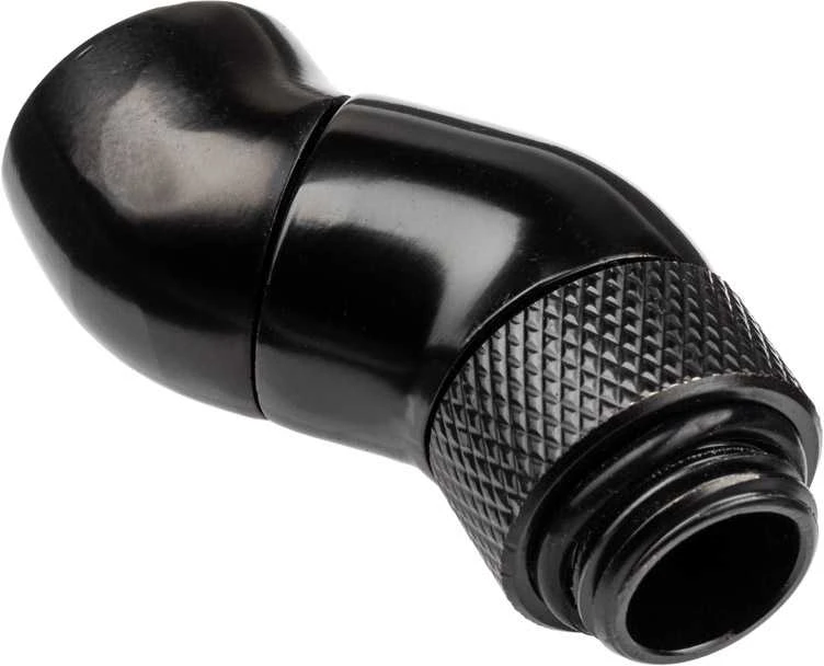 „Alphacool“ kampinis adapteris, 45 laipsnių dvigubai pasukamas, G1/4 lizdas į G1/4 lizdą, juodas