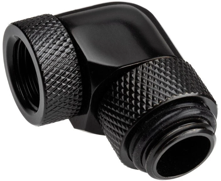 „Alphacool“ kampinis adapteris, 90 laipsnių pasukamas, G1/4 lizdas į G1/4 kištuką, juodas
