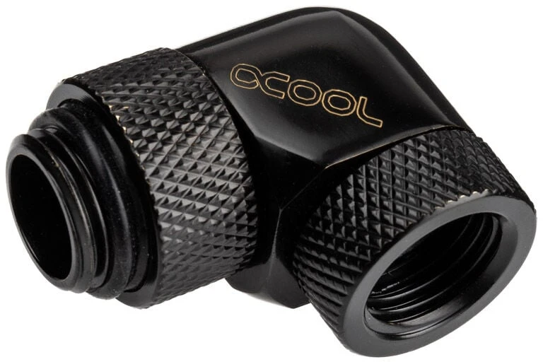 „Alphacool“ kampinis adapteris, 90 laipsnių pasukamas, G1/4 lizdas į G1/4 kištuką, juodas
