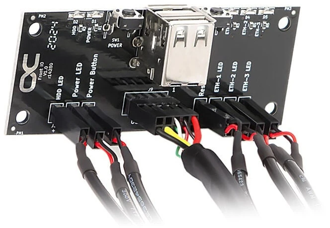 „Alphacool“ priekinis įvesties/išvesties skydelis su USB 2.0, su kabeliu prie serverio korpuso
