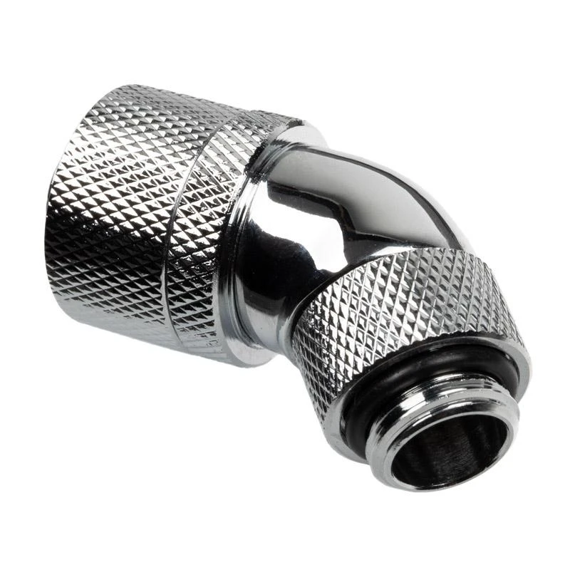 „Alphacool HF“ jungtis, 45 laipsnių, G1/4 colio, vidinis sriegis, 16/10 mm, pasukama, chromuota, sidabrinė