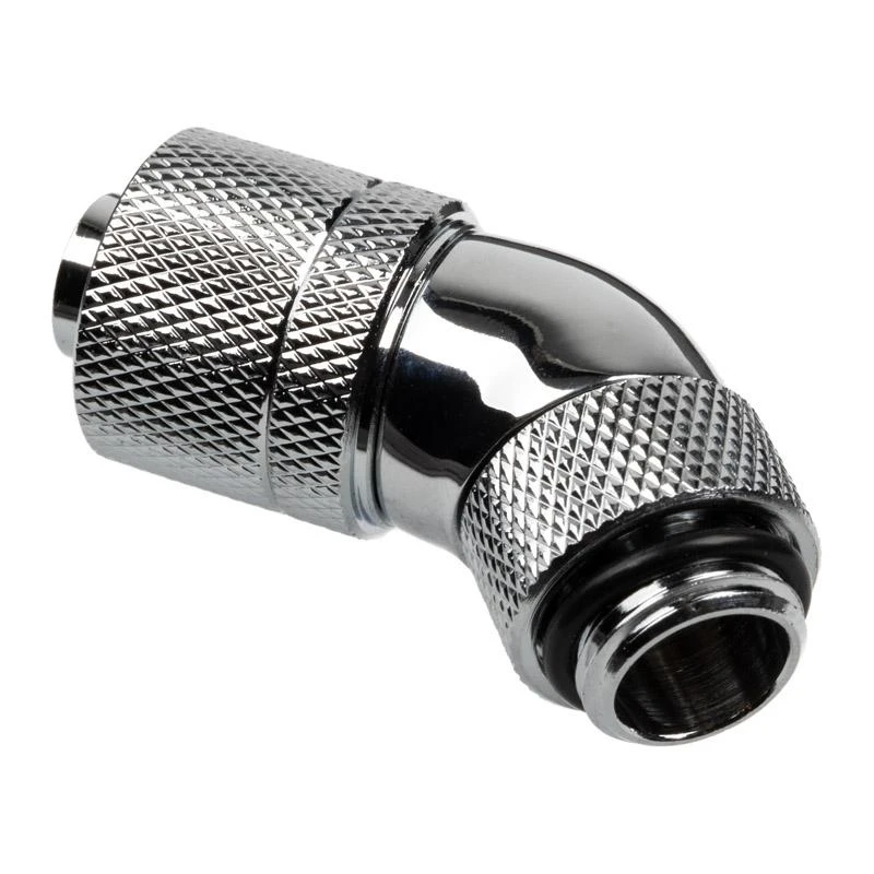 „Alphacool HF“ jungtis, 45 laipsnių, G1/4 colio, vidinis sriegis, 13/10 mm, pasukama, chromuota, sidabrinė
