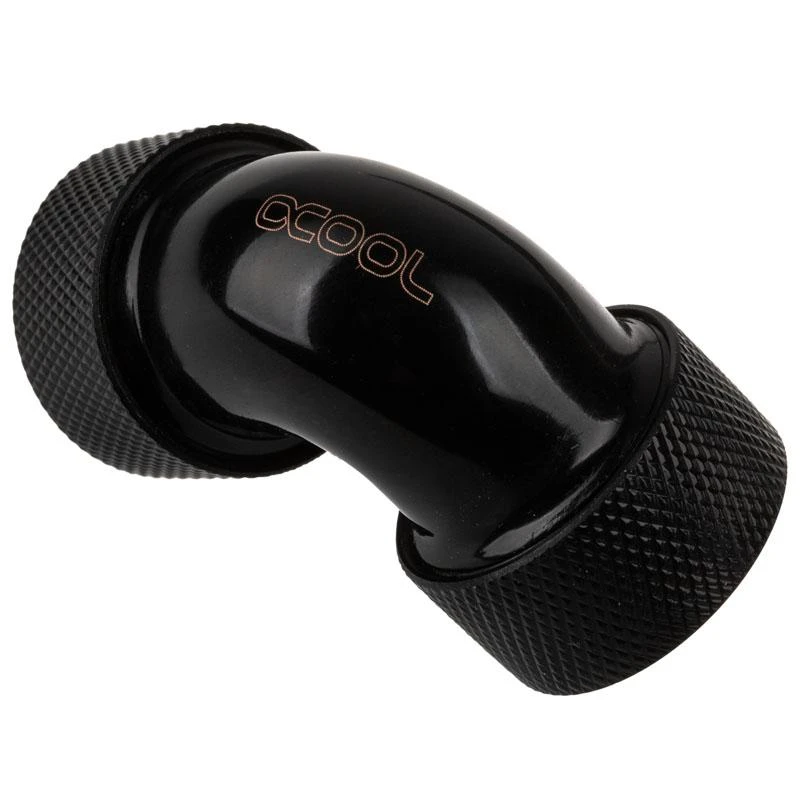 „Alphacool HT“ adapteris 90 laipsnių 16 mm išorinio skersmens ir 16 mm išorinio skersmens kietojo vamzdžio, rievėtas, juodas