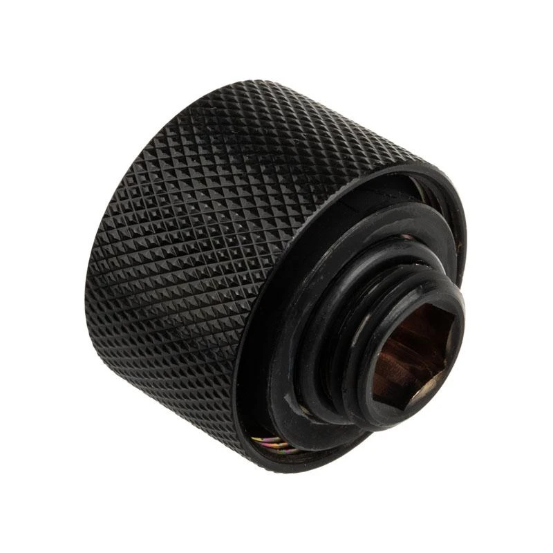 „Alphacool HT“ jungtis, tiesi, G1/4 colio vidiniu sriegiu, 16 mm išorinio skersmens kietam vamzdžiui, rievėta, juoda