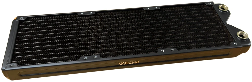 „Alphacool Phobya R27-S360“ radiatorius, 360 mm radiatorius, 18 FPI, varinės plokštelės, 2x G1/4 colių jungtys – juodos spalvos